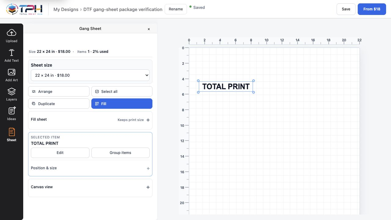 The real Total Print Hub DTF Gang Sheet Builder