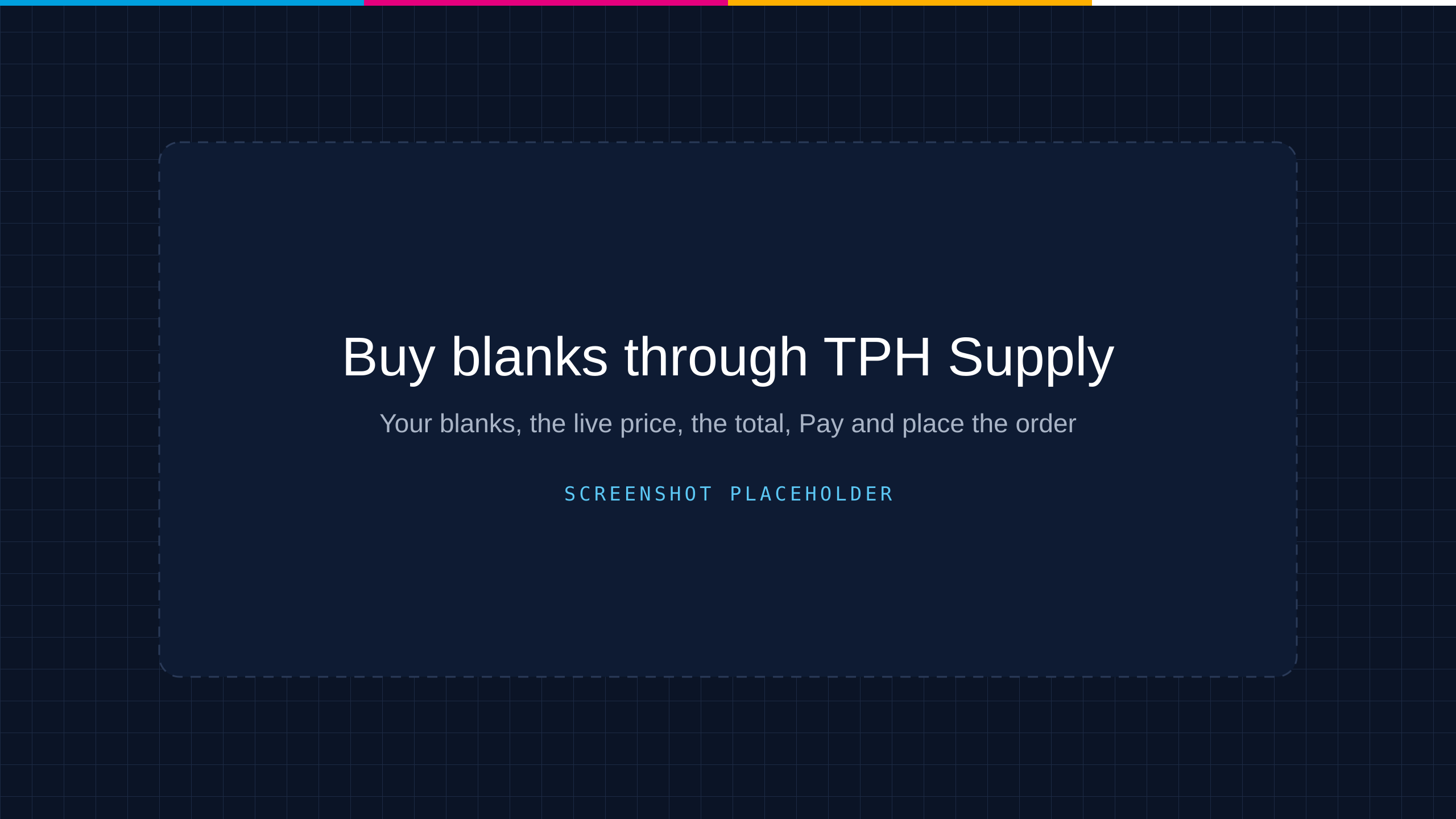 Buying blanks through TPH Supply in Purchasing: the blanks, the live price, the total and Pay and place the order